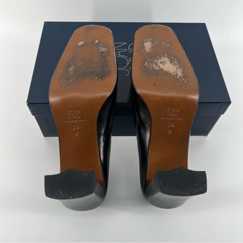 Joan & David Square Toe Block Heel Size 7.5 Black Leather Pumps - Picture 7 of 7